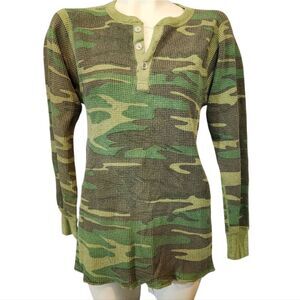 Vintage JE‎ Morgan Camouflage Long Sleeve Thermal Shirt Size XL